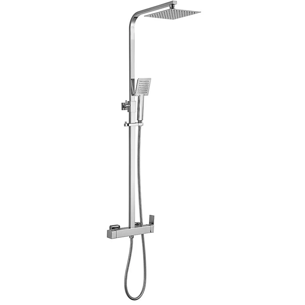 Colonne De Douche Mécanique|Kibath Colonne de douche carrée EXTRA FLAT, 73-122 cm, finition chrome poli, en laiton
