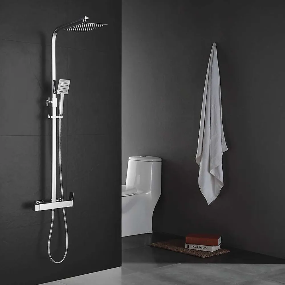 Colonne De Douche Mécanique|Kibath Colonne de douche carrée EXTRA FLAT, 73-122 cm, finition chrome poli, en laiton
