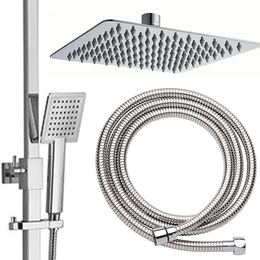 Colonne De Douche Mécanique|Kibath Colonne de douche carrée EXTRA FLAT, 73-122 cm, finition chrome poli, en laiton