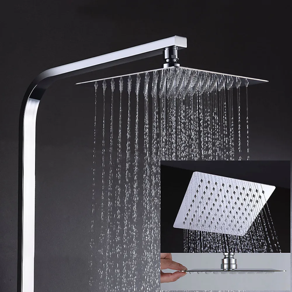 Colonne De Douche Mécanique|Kibath Colonne de douche carrée EXTRA FLAT, 73-122 cm, finition chrome poli, en laiton