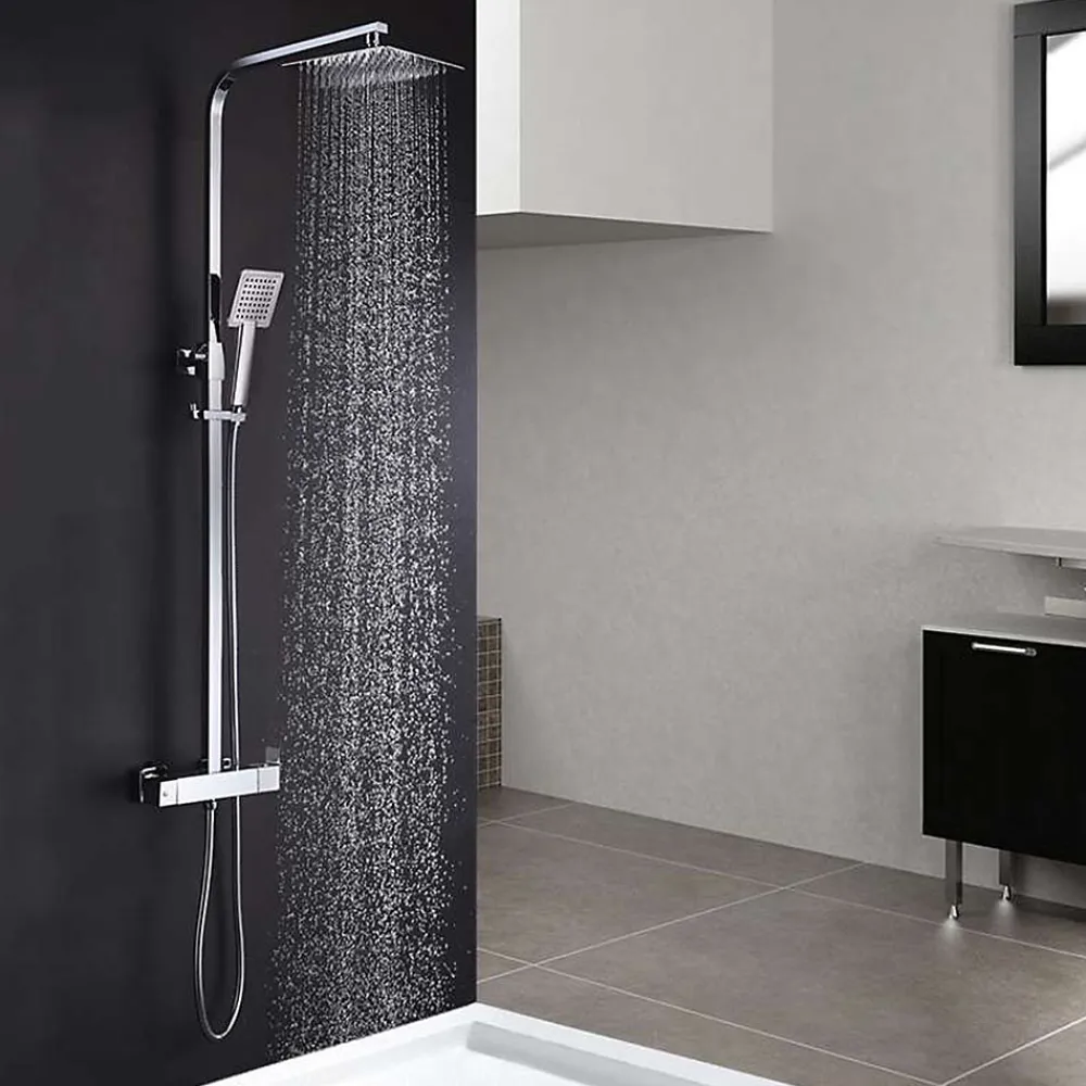 Colonne De Douche Mécanique|Kibath Colonne de douche carrée EXTRA FLAT, 73-122 cm, finition chrome poli, en laiton