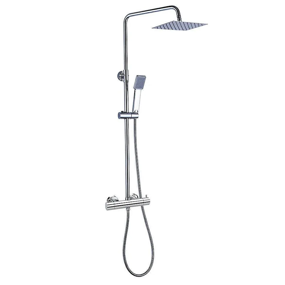 Kibath Colonne de douche carrée extra-longue VERARA, 100-150 cm, finition chrome poli, en laiton