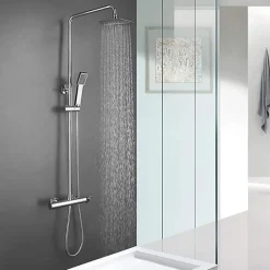Kibath Colonne de douche carrée extra-longue VERARA, 100-150 cm, finition chrome poli, en laiton