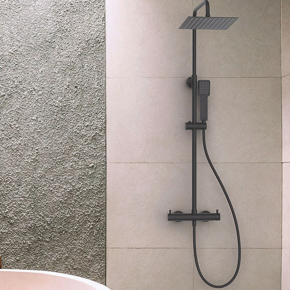 Colonne De Douche Mécanique|Kibath Colonne de douche carrée monocommande GUN METAL finition graphite/anthracite mat en laiton