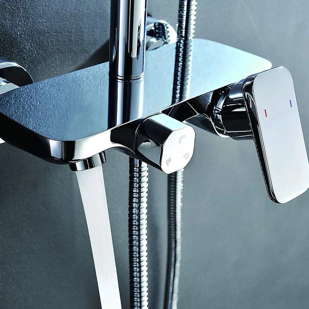 Kibath Colonne de douche carrée monocommande DUA, 79-125 cm, finition chrome poli, en laiton