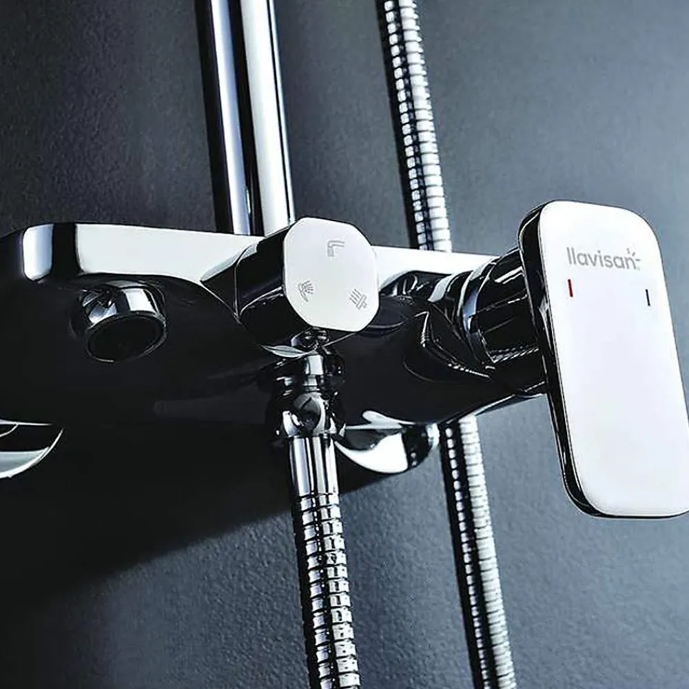 Kibath Colonne de douche carrée monocommande DUA, 79-125 cm, finition chrome poli, en laiton