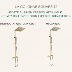 Colonne De Douche Thermostatique|Essebagno Colonne de douche carrée thermostatique or brossé Square II