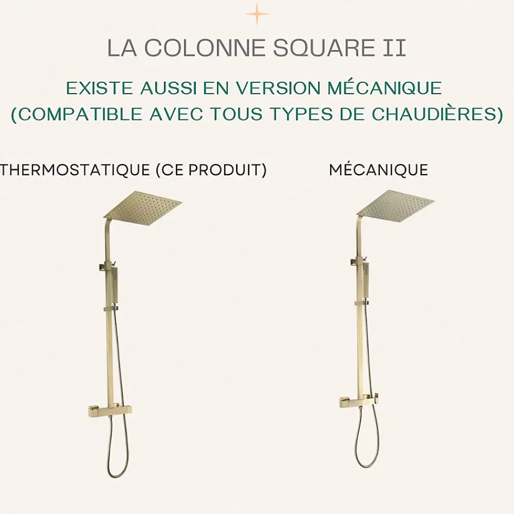 Colonne De Douche Thermostatique|Essebagno Colonne de douche carrée thermostatique or brossé Square II