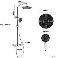 Colonne De Douche Mécanique|Homelody Colonne de Douche Chromée avec Étagère 40 cm, Douchette à Main 5 Modes, Effet Cascade et Rangement Pratique