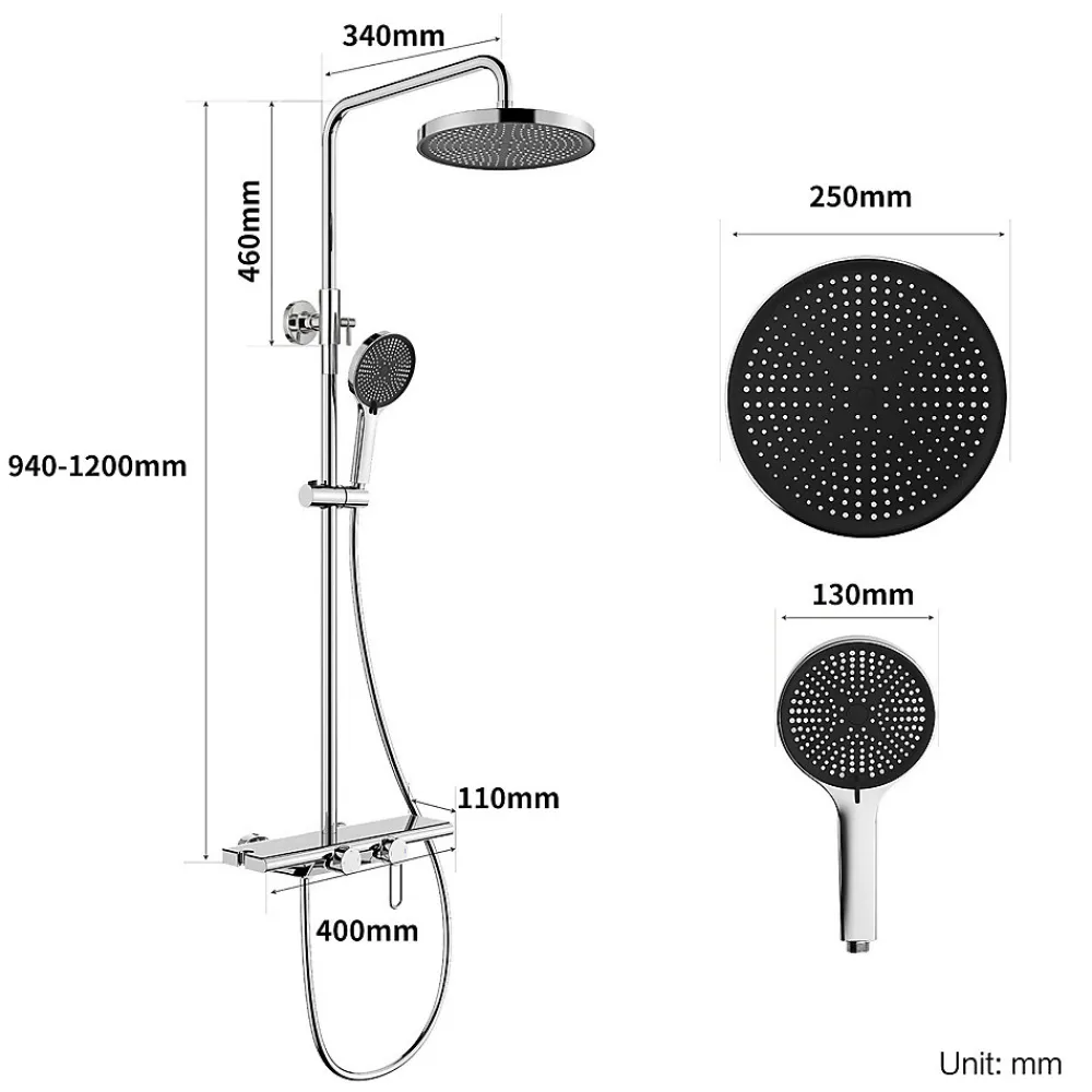 Colonne De Douche Mécanique|Homelody Colonne de Douche Chromée avec Étagère 40 cm, Douchette à Main 5 Modes, Effet Cascade et Rangement Pratique