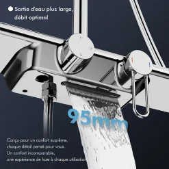 Colonne De Douche Mécanique|Homelody Colonne de Douche Chromée avec Étagère 40 cm, Douchette à Main 5 Modes, Effet Cascade et Rangement Pratique