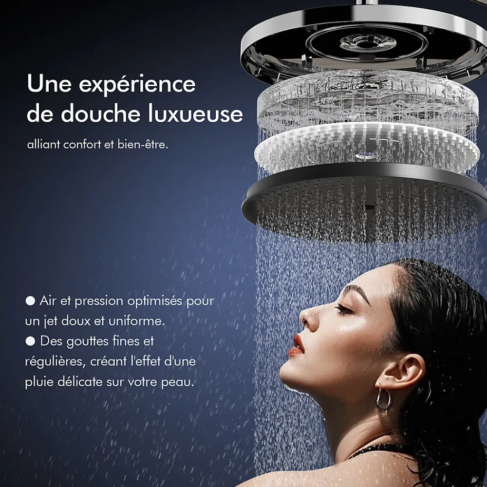 Colonne De Douche Mécanique|Homelody Colonne de Douche Chromée avec Étagère 40 cm, Douchette à Main 5 Modes, Effet Cascade et Rangement Pratique
