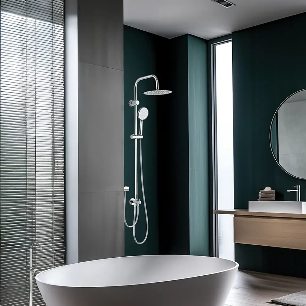 Colonne De Douche Sans Robinetterie|Valentin Colonne de douche classique à raccorder sur robinetterie avec pomme de tête, douchette et flexible, chrome Classic