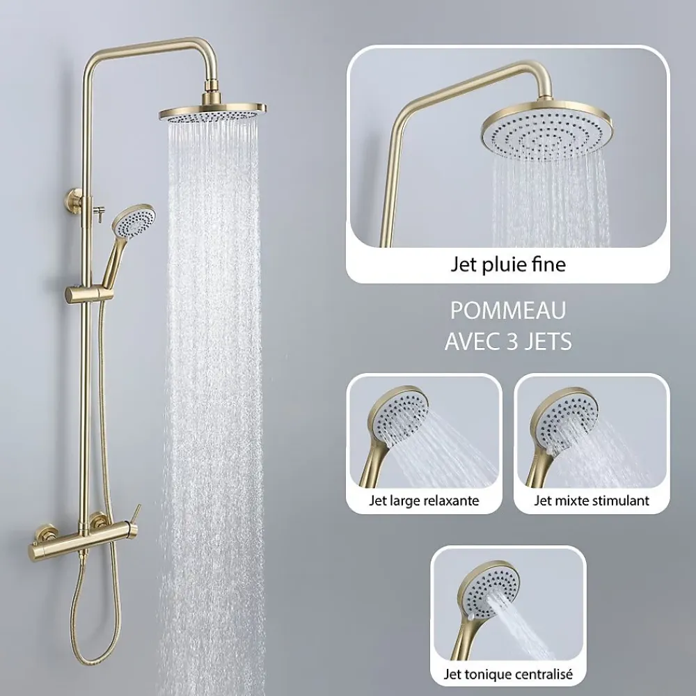 Dileci Colonne de douche couleur or brossé -