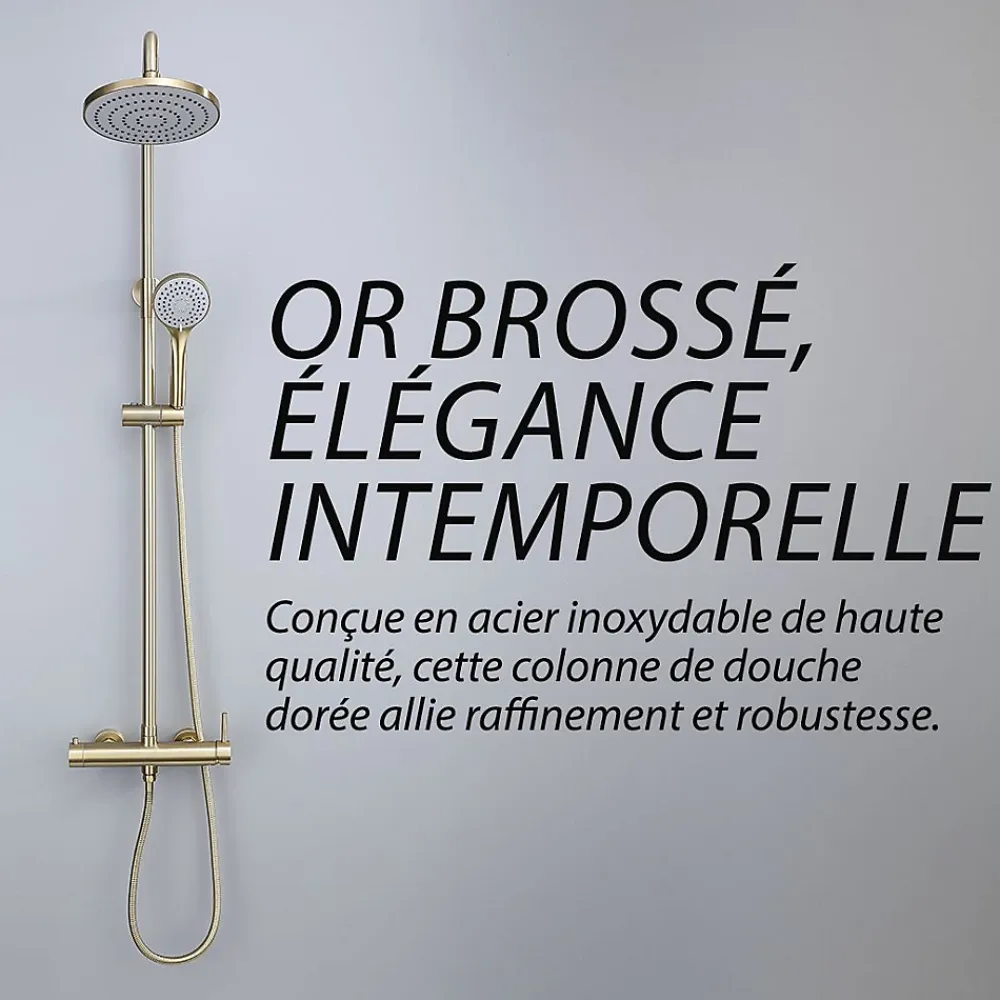 Dileci Colonne de douche couleur or brossé -