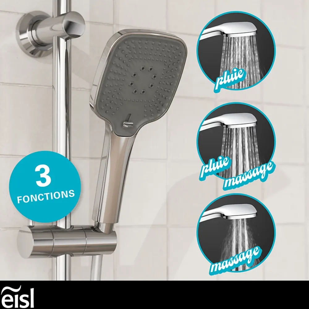 Eisl Colonne de douche EASY DELUXE chromé avec pommeau de douche effet pluie - raclette incluse