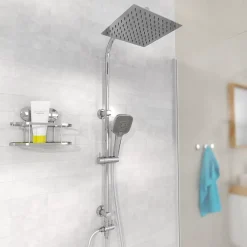 Eisl Colonne de douche EASY DELUXE chromé avec pommeau de douche effet pluie - raclette incluse