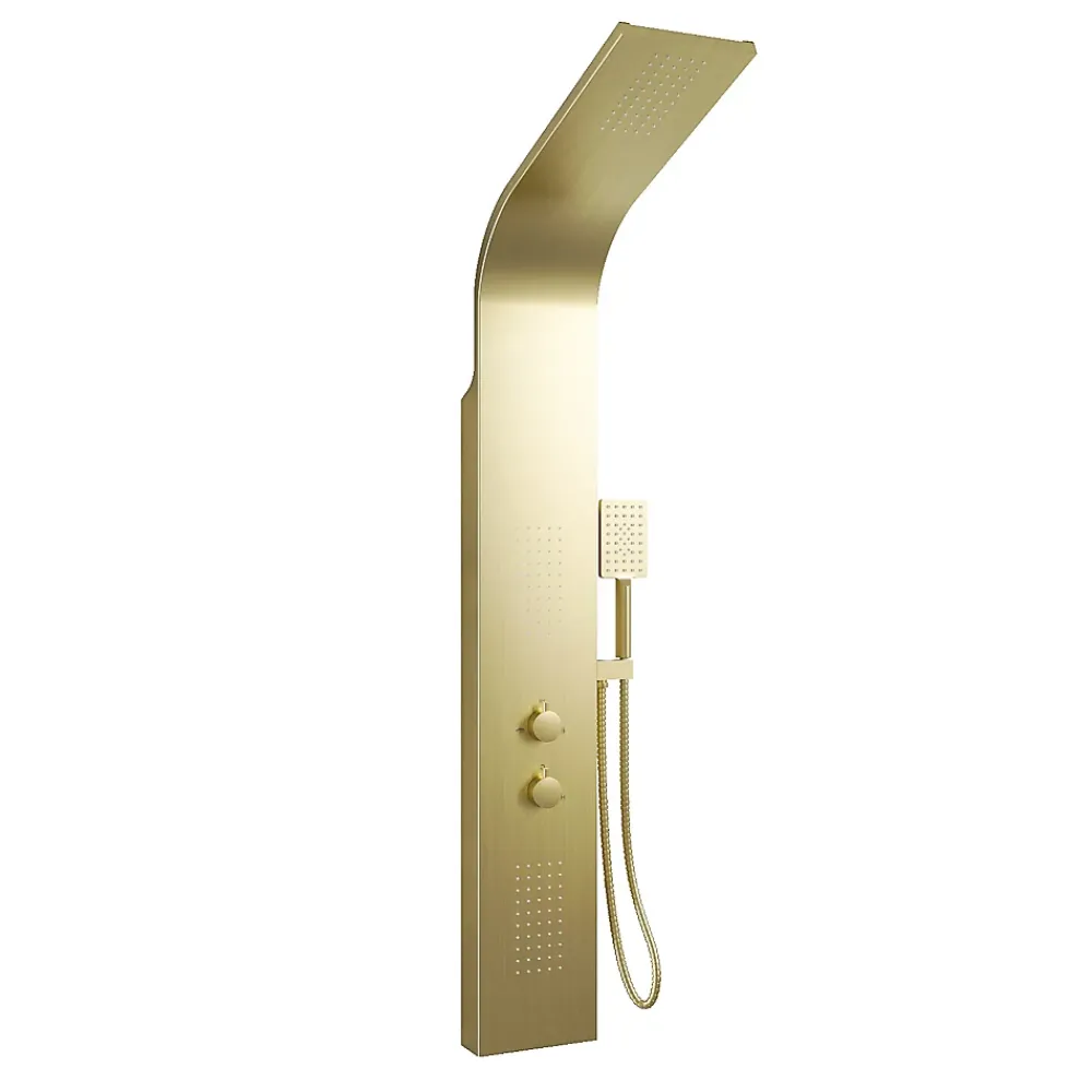 Robinet De Douche|Aurlane Colonne de douche Effet Pluie - 140x20cm - Acier inoxydable Or brossé