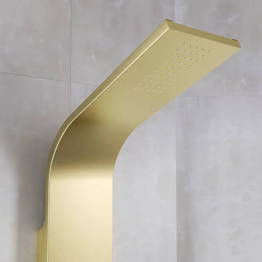 Robinet De Douche|Aurlane Colonne de douche Effet Pluie - 140x20cm - Acier inoxydable Or brossé