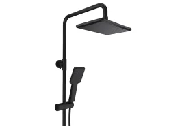 Colonne De Douche Mécanique|Vente-unique Colonne de douche en acier inoxydable avec tablette - Noir mat - Hauteur réglable - JIZEO