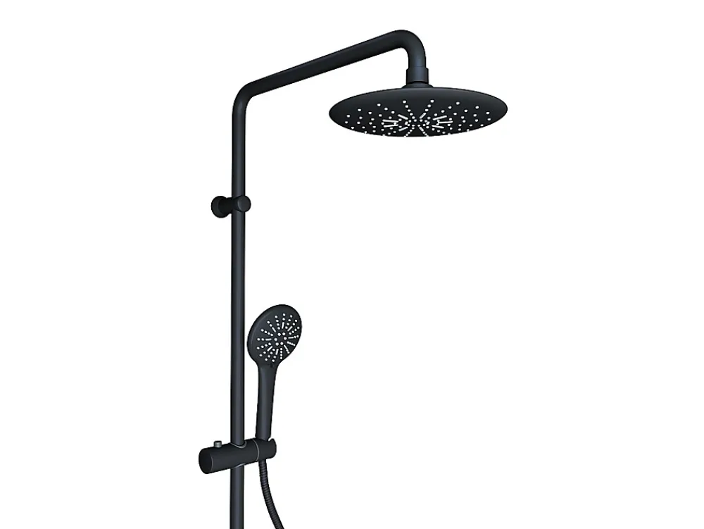 Vente-unique Colonne de douche en acier inoxydable noir mat - 116 cm - AITA
