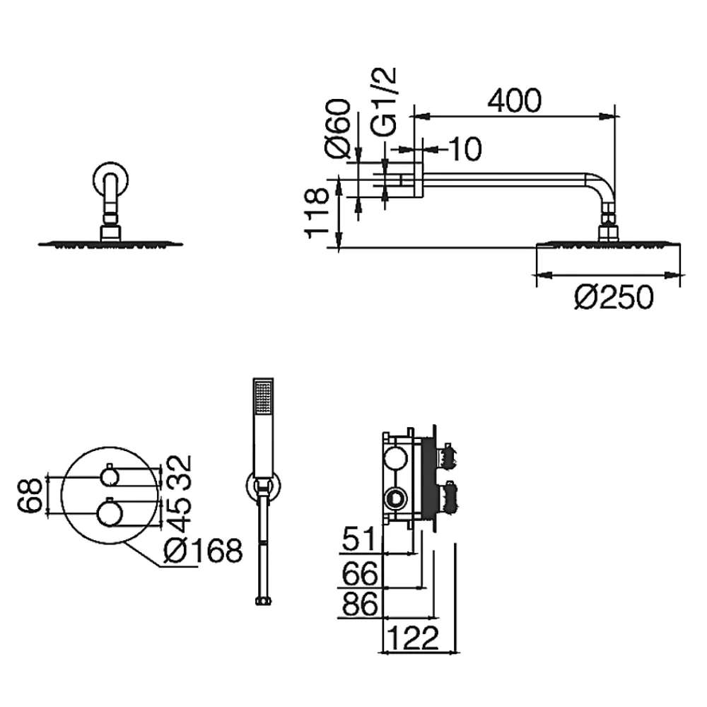 Imex Colonne de Douche Encastrée Thermostatique Anti-Calcaire Or Rose Cuivré NAPOLES GTN047/ORC
