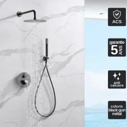 Colonne De Douche Encastrable|Imex Colonne de Douche Encastrée Anti-Calcaire Black Gun Métal MONZA GPM039/BGM