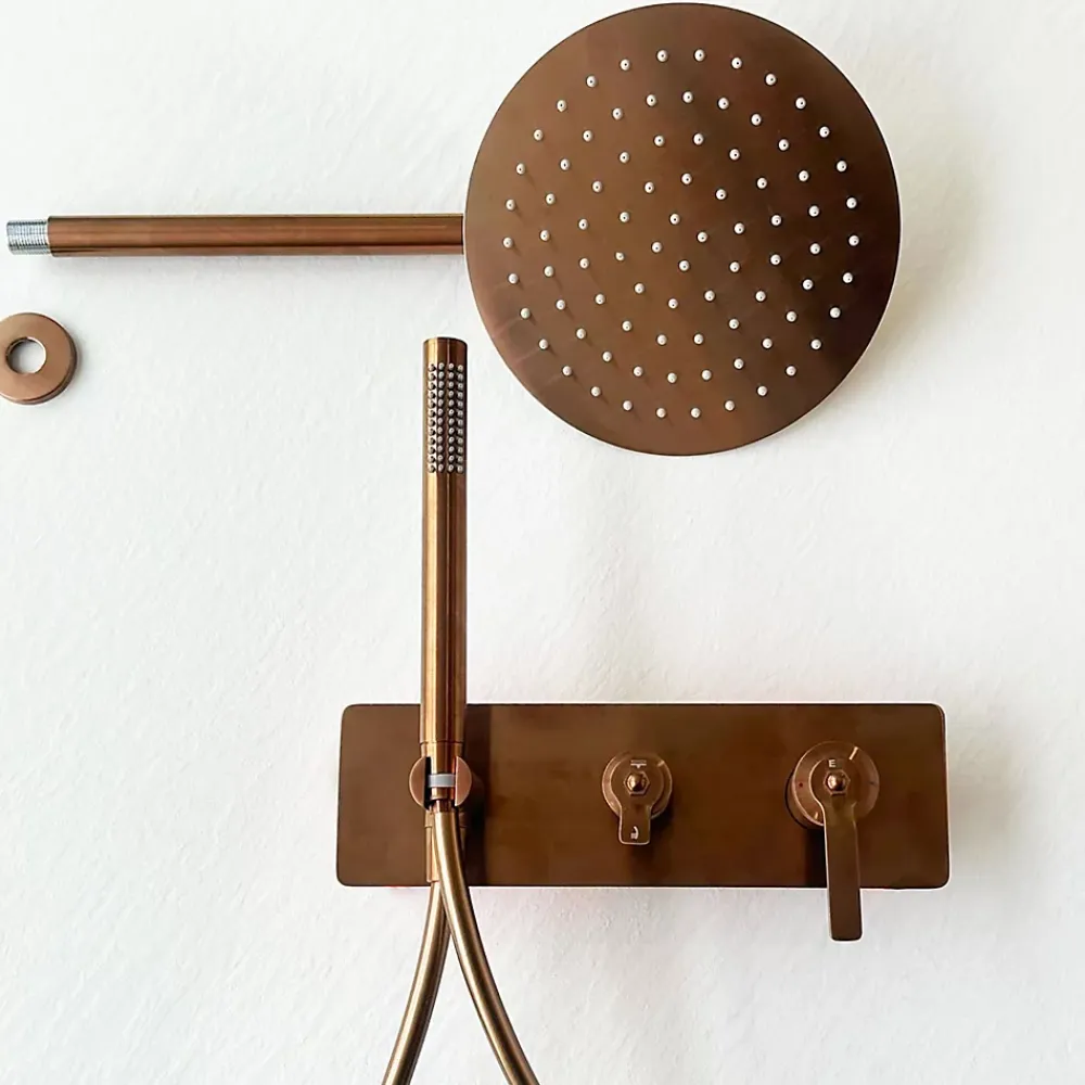 Essebagno Colonne de douche encastrée mécanique cuivre brossé Molette