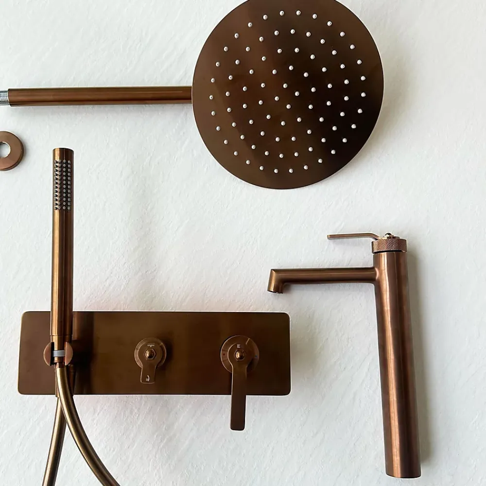 Essebagno Colonne de douche encastrée mécanique cuivre brossé Molette