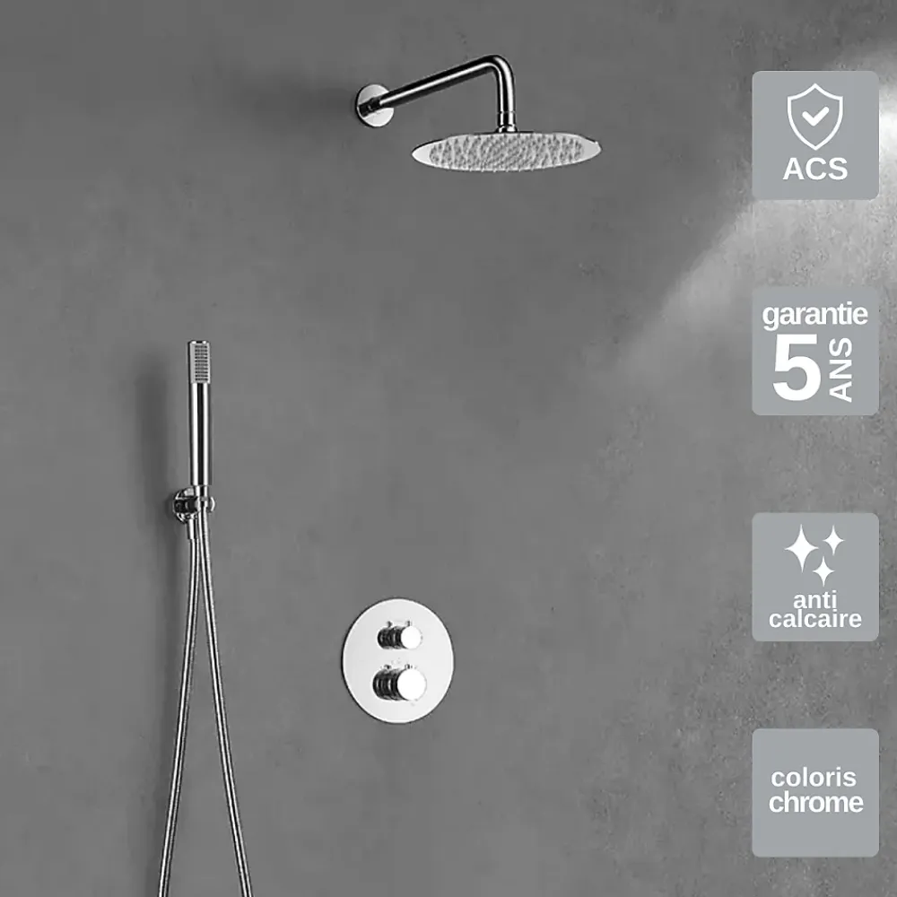 Imex Colonne de Douche Encastrée Thermostatique Anti-Calcaire Chrome MONZA GTD038