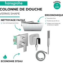 Colonne De Douche Encastrable|Hansgrohe Colonne de douche encastrée mécanique Vernis Shape Flexible Isiflex Douchette PulsifyE chromé