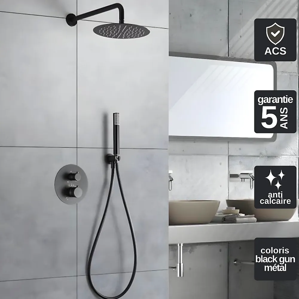 Imex Colonne de Douche Encastrée Thermostatique Anti-Calcaire Black Gun Métal MONZA GTD038/BGM