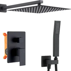 Colonne De Douche Encastrable|Homelody Colonne de Douche Encastrée Ensemble de Douche Mécanique avec Grande Tête Carrée 12 pouces, Système de Douche Encastrable Noir
