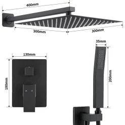 Colonne De Douche Encastrable|Homelody Colonne de Douche Encastrée Ensemble de Douche Mécanique avec Grande Tête Carrée 12 pouces, Système de Douche Encastrable Noir