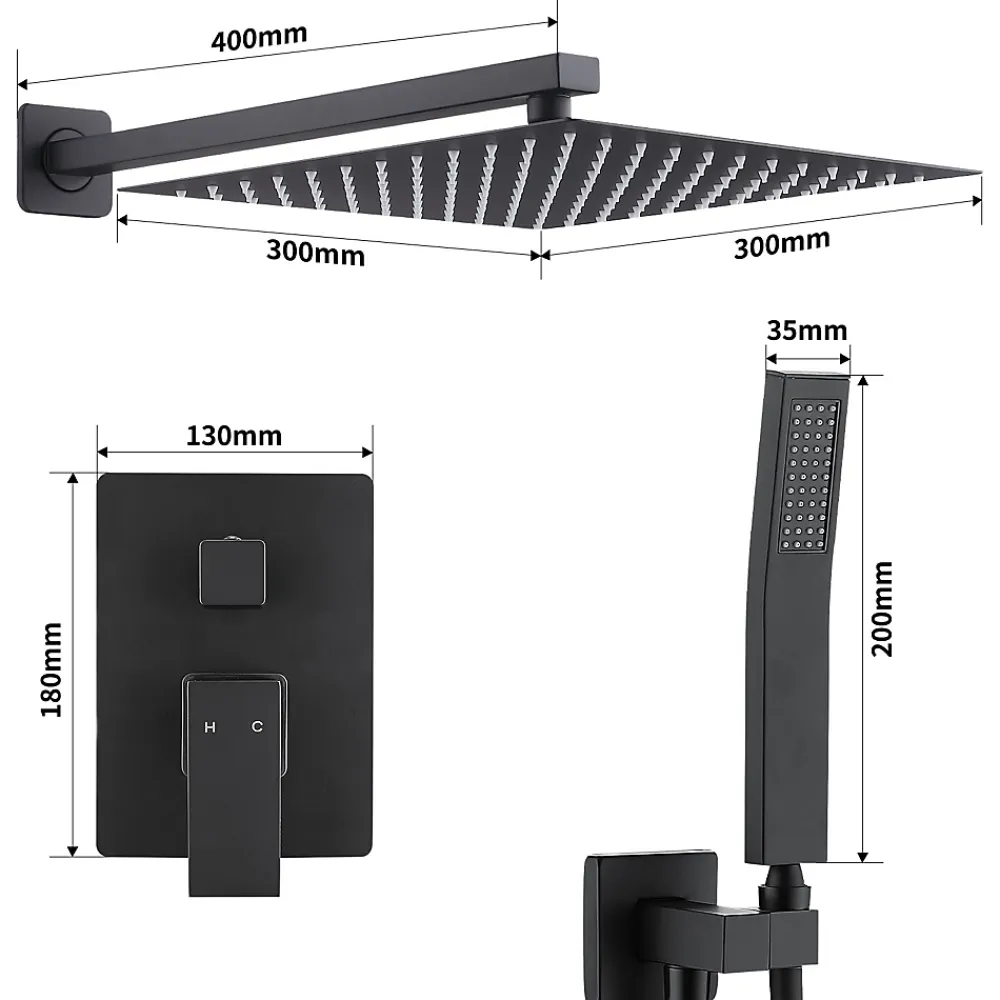 Colonne De Douche Encastrable|Homelody Colonne de Douche Encastrée Ensemble de Douche Mécanique avec Grande Tête Carrée 12 pouces, Système de Douche Encastrable Noir