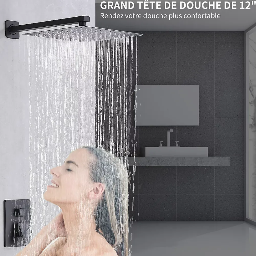 Colonne De Douche Encastrable|Homelody Colonne de Douche Encastrée Ensemble de Douche Mécanique avec Grande Tête Carrée 12 pouces, Système de Douche Encastrable Noir