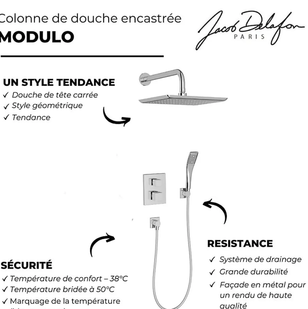 Colonne De Douche Encastrable|Jacob Delafon Colonne de douche encastrée thermostatique Modulo carré