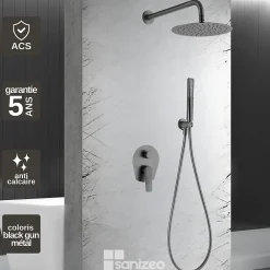 Colonne De Douche Encastrable|Imex Colonne de Douche Encastrée Anti-Calcaire Black Gun Métal DELOS GPD055/BGM