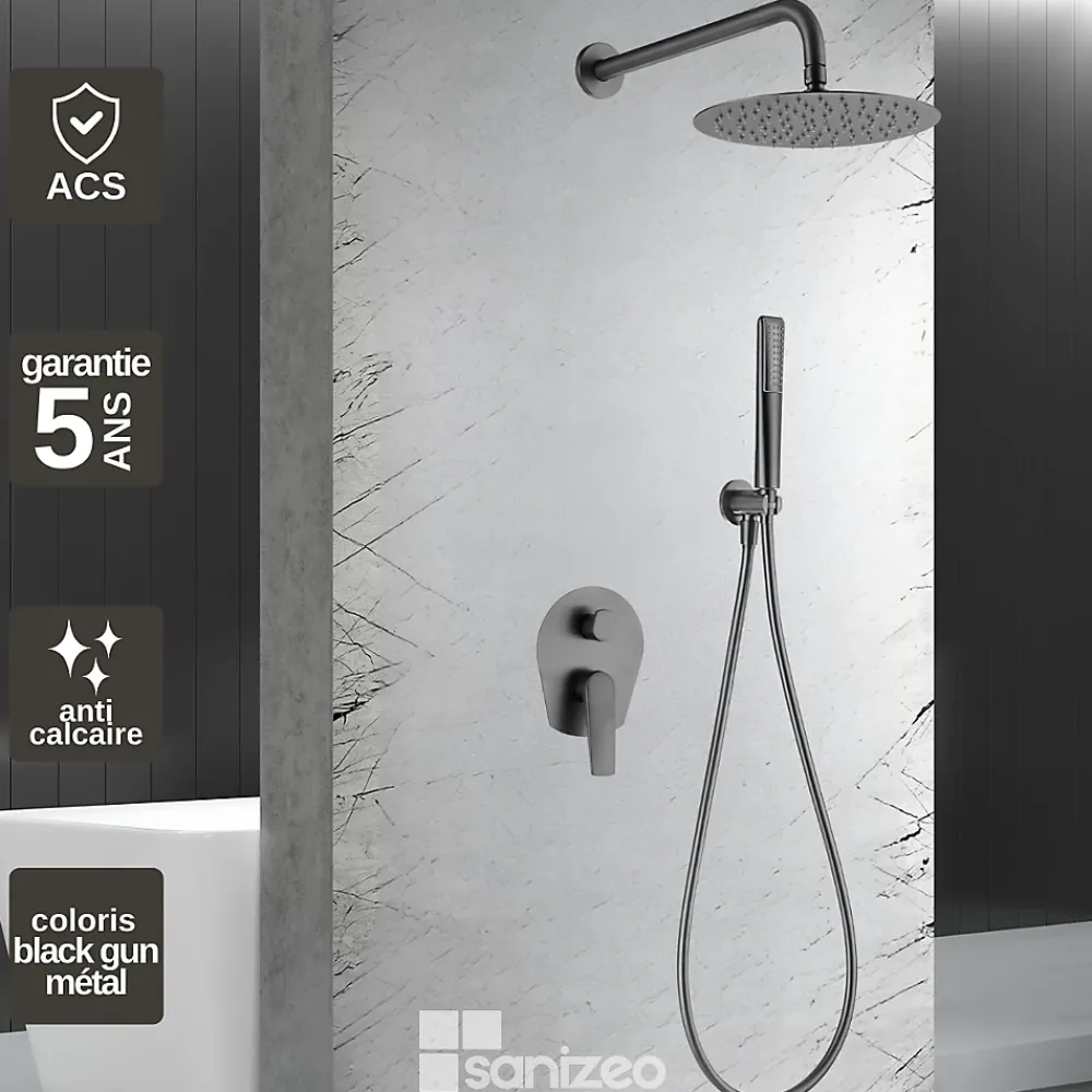 Colonne De Douche Encastrable|Imex Colonne de Douche Encastrée Anti-Calcaire Black Gun Métal DELOS GPD055/BGM