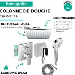 Hansgrohe Colonne de douche encastrée mécanique Vernis Shape Douche de tête Crometta Flexible Métaflex Douchette Crometta chromé