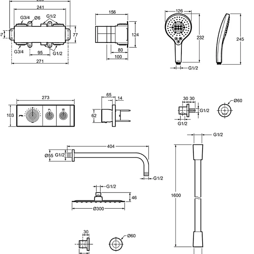 Jacob Delafon Colonne de douche encastrée thermostatique Grands Boulevards ronde chromée