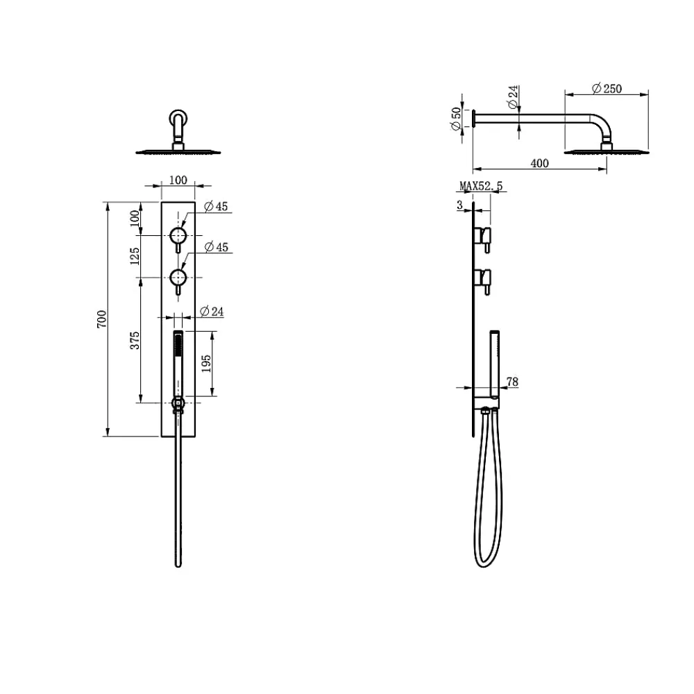 Colonne De Douche Encastrable|Bellegno Colonne de douche encastrée thermostatique PURA or brossé