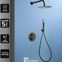 Colonne De Douche Encastrable|Imex Colonne de Douche Encastrée Thermostatique Anti-Calcaire Noir Mat GENOVA GTG053/NG