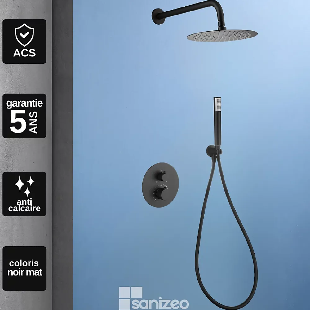 Colonne De Douche Encastrable|Imex Colonne de Douche Encastrée Thermostatique Anti-Calcaire Noir Mat GENOVA GTG053/NG