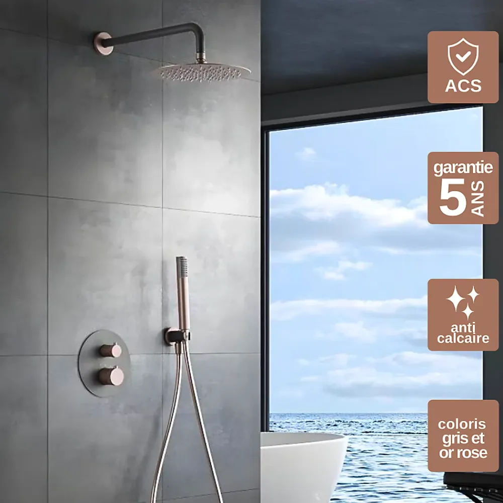 Colonne De Douche Encastrable|Imex Colonne de Douche Encastrée Thermostatique Anti-Calcaire Gris et Champagne MONZA GTD038/GC