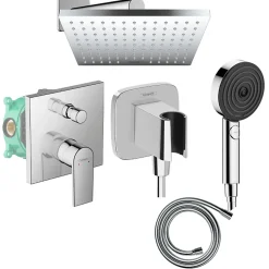 Colonne De Douche Encastrable|Hansgrohe Colonne de douche encastrée mécanique Vernis Shape Douche de tête Vernis Shape Flexible Isiflex Douchette Pulsify chromé