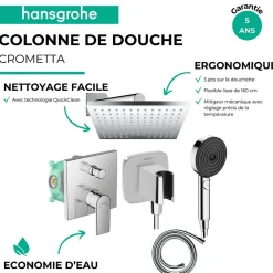Colonne De Douche Encastrable|Hansgrohe Colonne de douche encastrée mécanique Vernis Shape Douche de tête Vernis Shape Flexible Isiflex Douchette Pulsify chromé