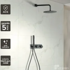 Imex Colonne de Douche Encastrée Thermostatique Anti-Calcaire Black Gun Métal TIBET GTT054/BGM