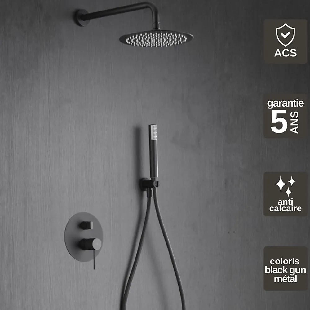 Imex Colonne de Douche Encastrée Anti-Calcaire Black Gun Métal LINE GPD038/BGM