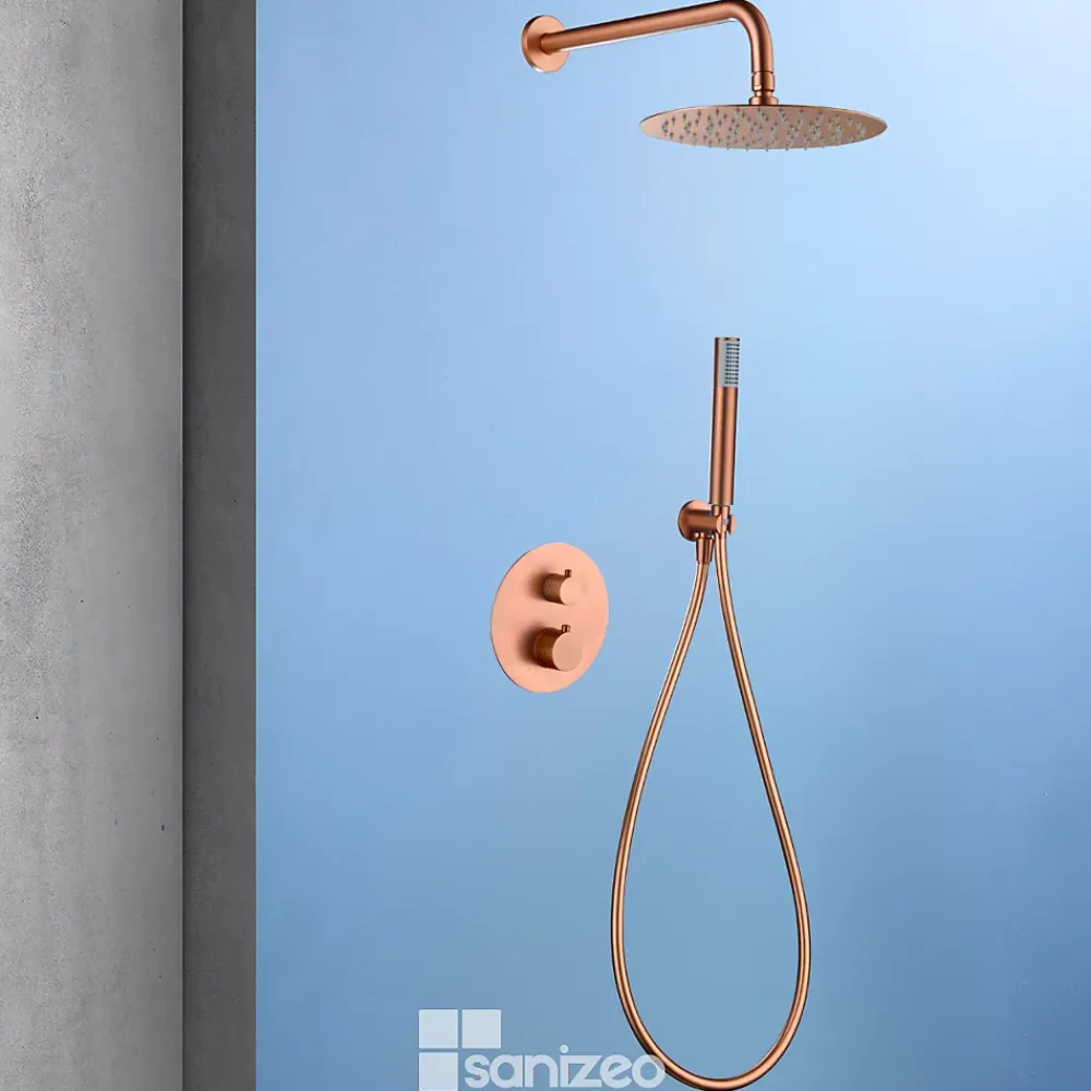 Colonne De Douche Encastrable|Imex Colonne de Douche Encastrée Thermostatique Anti-Calcaire Or Rose Cuivré GENOVA GTG053/ORC